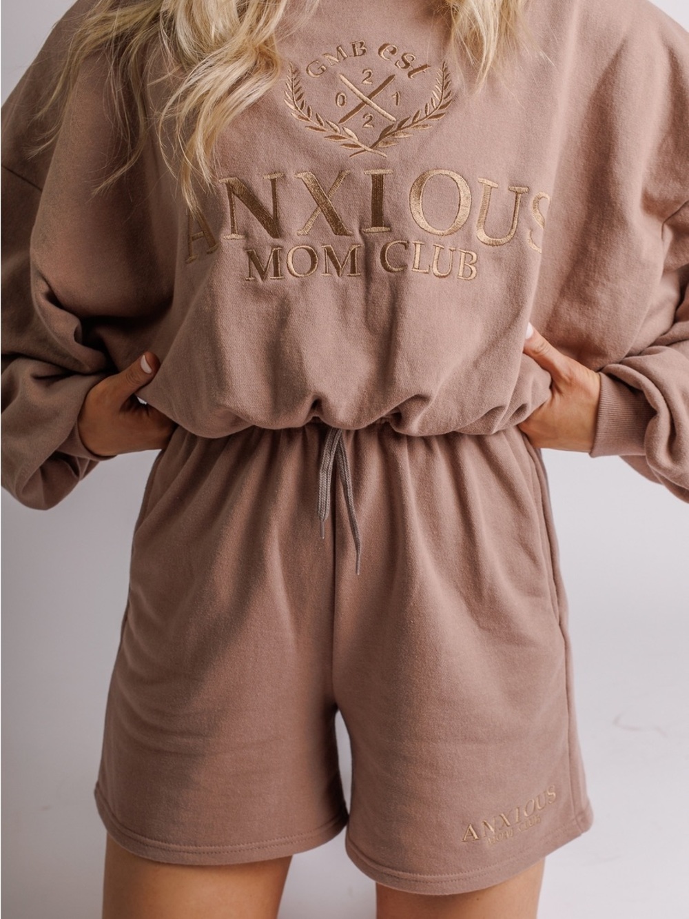 Anxious Mom Club Embroidered Lounge Set Mocha size medium
